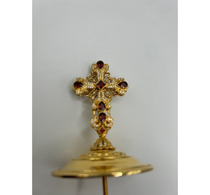 Brass miter cross with stones, cross for bishops mitra, mither cross