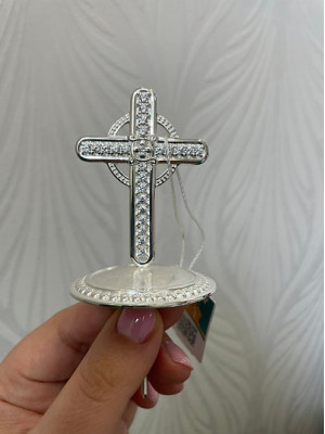 Brass miter cross with stones, top cross for bishops mitra - mitras silver cross