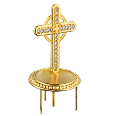 Brass miter cross with stones, top cross for bishops mitra - mitras silver cross