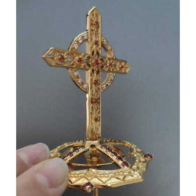 Brass miter cross with stones, top cross for bishops mitra - mitras top cross