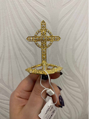 Brass miter cross with stones, top cross for bishops mitra - mitras top cross