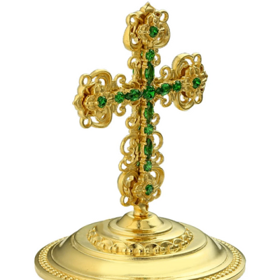 Silver miter cross with stones, gold cross for bishops mitra, mitras cross