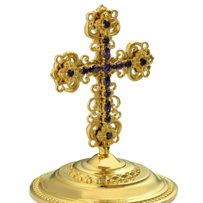 Silver miter cross with stones, gold cross for bishops mitra, mitras cross