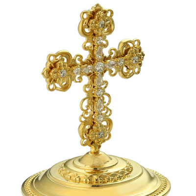 Silver miter cross with stones, gold cross for bishops mitra, mitras cross