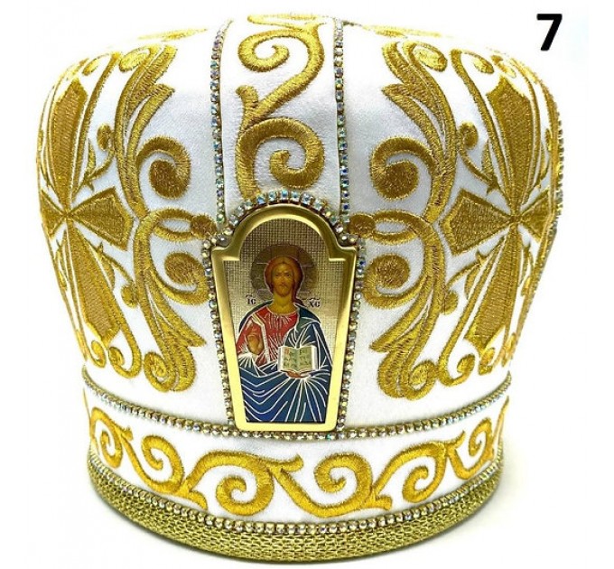 White & Gold Mitra - Сrown - Mitre - Miter - Mithra - Mithras - Orthodox mitra