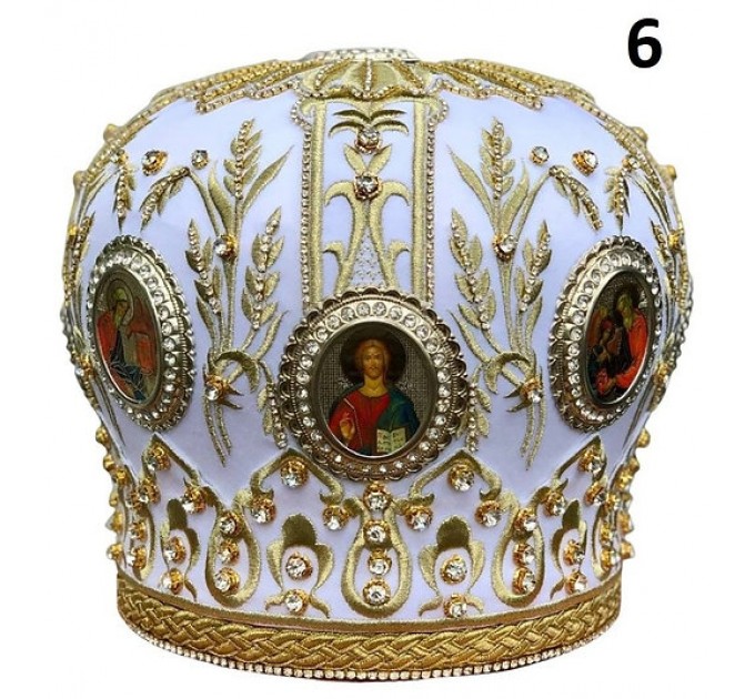 White & Gold Mitra - Сrown - Mitre - Miter - Mithra - Mithras - Orthodox mitra