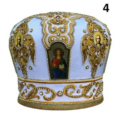 White & Gold Mitra - Сrown - Mitre - Miter - Mithra - Mithras - Orthodox mitra