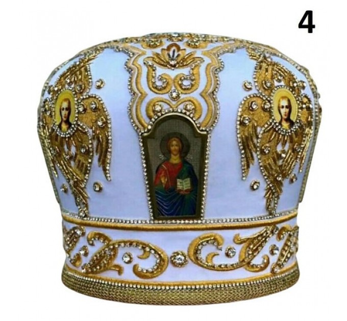 White & Gold Mitra - Сrown - Mitre - Miter - Mithra - Mithras - Orthodox mitra