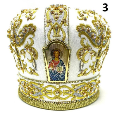 White & Gold Mitra - Сrown - Mitre - Miter - Mithra - Mithras - Orthodox mitra