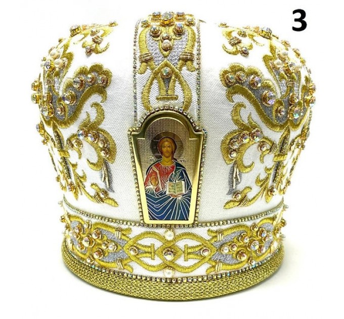 White & Gold Mitra - Сrown - Mitre - Miter - Mithra - Mithras - Orthodox mitra