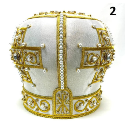 White & Gold Mitra - Сrown - Mitre - Miter - Mithra - Mithras - Orthodox mitra