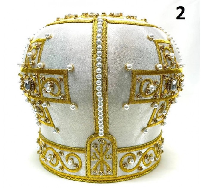 White & Gold Mitra - Сrown - Mitre - Miter - Mithra - Mithras - Orthodox mitra