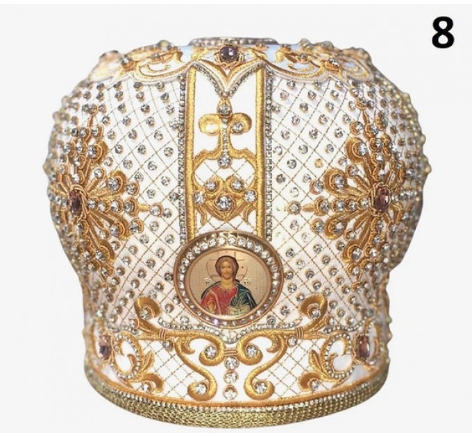 White & Gold Mitra - Сrown - Mitre - Miter - Mithra - Mithras - Orthodox mitra