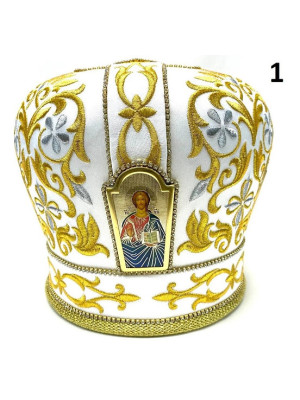 White & Gold Mitra - Сrown - Mitre - Miter - Mithra - Mithras - Orthodox mitra