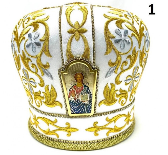 White & Gold Mitra - Сrown - Mitre - Miter - Mithra - Mithras - Orthodox mitra