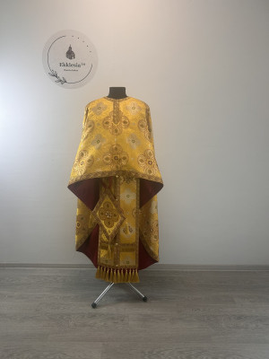 Liturgical vestment - Priest vestment on yellow brocade - Church garment