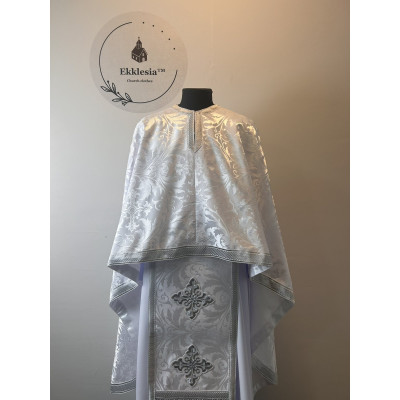 White liturgical vestment - Priest vestment on brocade - Church garment