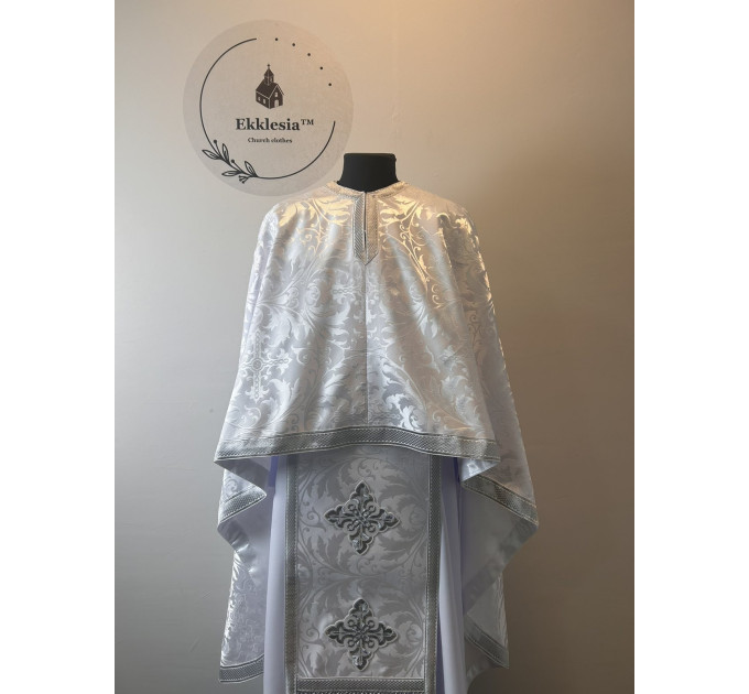 White liturgical vestment - Priest vestment on brocade - Church garment