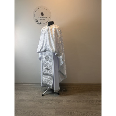 White liturgical vestment - Priest vestment on brocade - Church garment