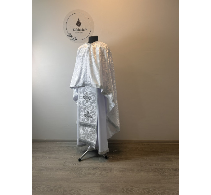 White liturgical vestment - Priest vestment on brocade - Church garment