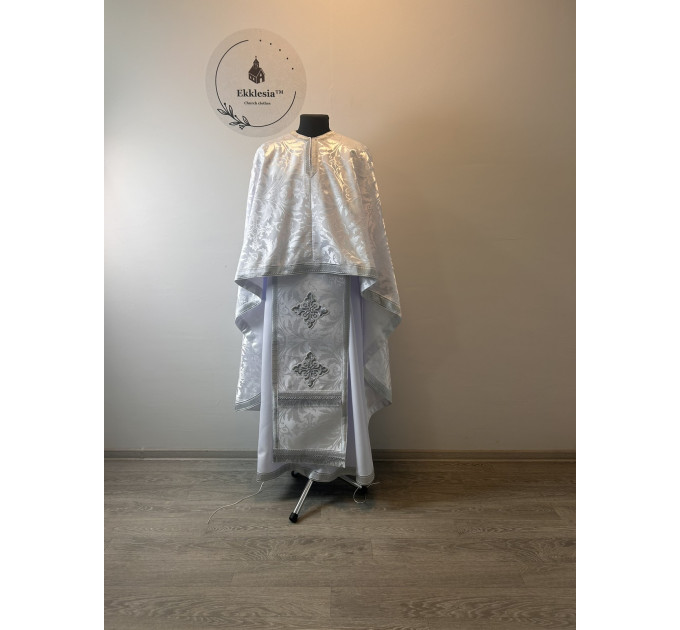 White liturgical vestment - Priest vestment on brocade - Church garment