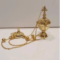 Carved church Incense Burner with chains, brass Censer, Liturgical handmade censer, Liturgical Brass Gold Silver Orthodox