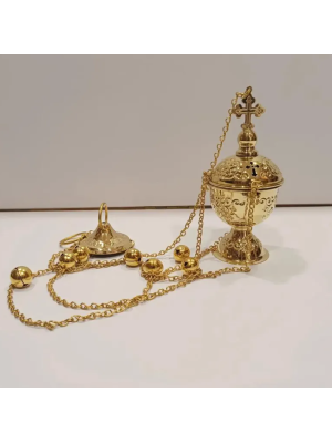Carved church Incense Burner with chains, brass Censer, Liturgical handmade censer, Liturgical Brass Gold Silver Orthodox