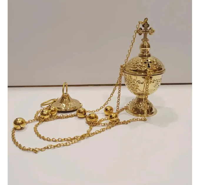 Carved church Incense Burner with chains, brass Censer, Liturgical censer Orthodox