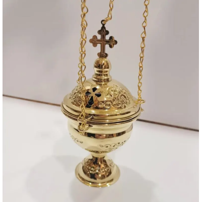 Carved church Incense Burner with chains, brass Censer, Liturgical handmade censer, Liturgical Brass Gold Silver Orthodox