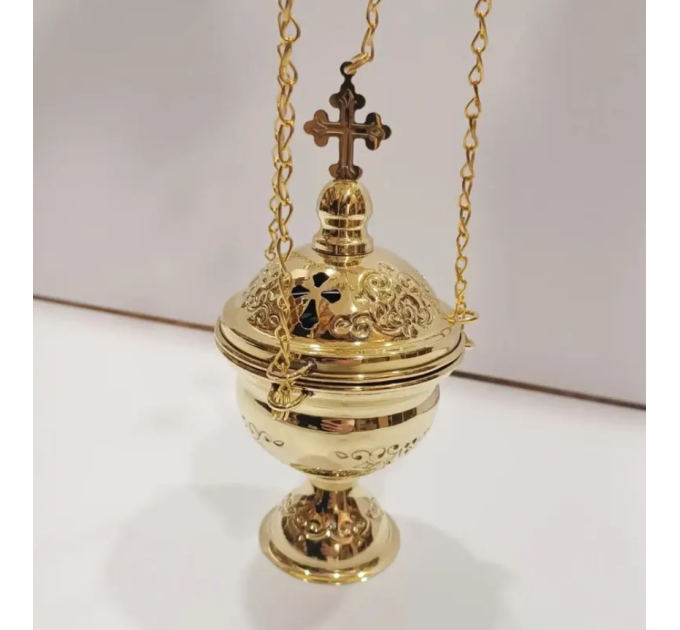 Carved church Incense Burner with chains, brass Censer, Liturgical censer Orthodox