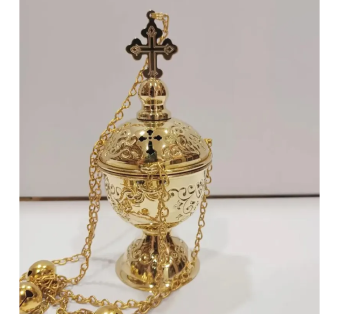 Carved church Incense Burner with chains, brass Censer, Liturgical censer Orthodox