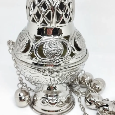 Church Incense Burner with chains, New Censer, Vessels for Priest - Original handmade Liturgical Brass Metal Silver Orthodox censer