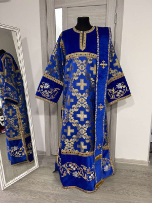 Combined velvet and brocade deacon's vestment - Embroidered stichar and orar