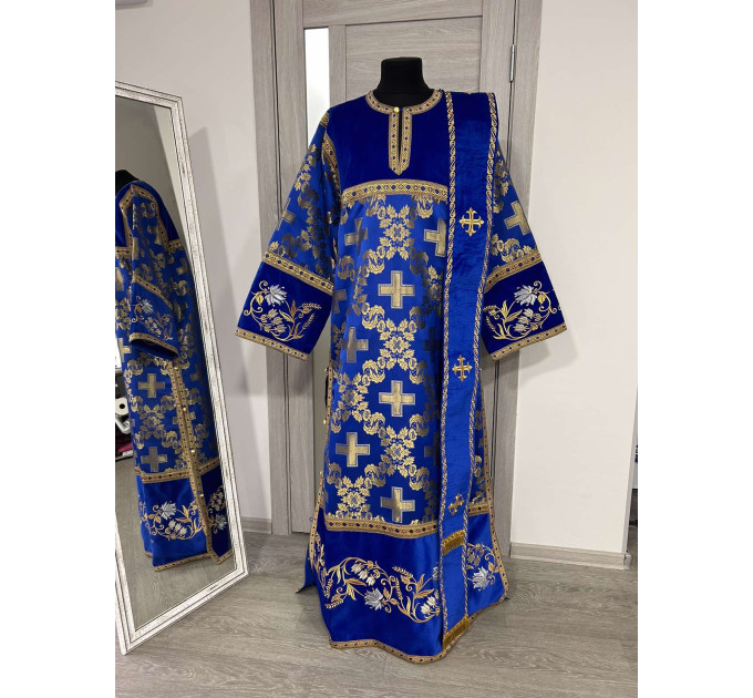 Combined velvet and brocade deacon's vestment - Embroidered stichar and orar