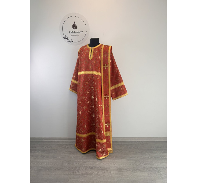 Church vestment set - Orthodox sticharion, orar, and cuffs on brocade - Deacon