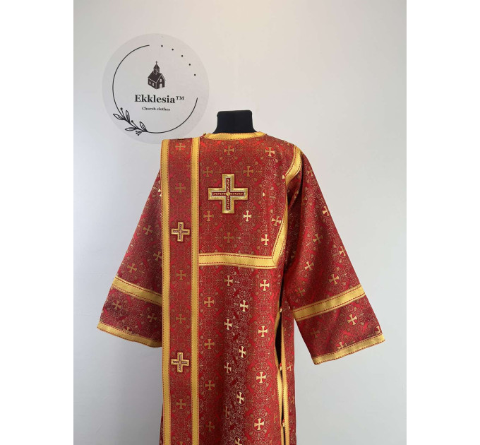 Church vestment set - Orthodox sticharion, orar, and cuffs on brocade - Deacon