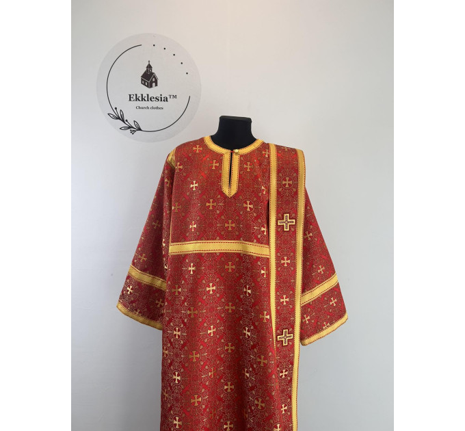 Church vestment set - Orthodox sticharion, orar, and cuffs on brocade - Deacon