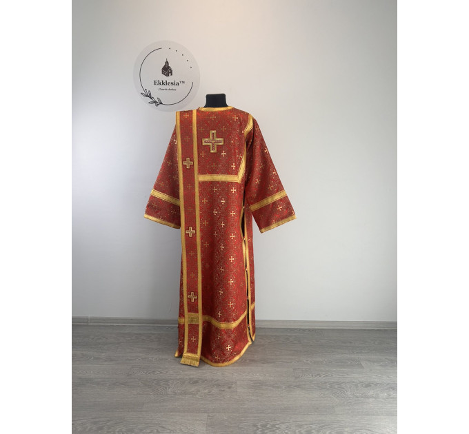 Church vestment set - Orthodox sticharion, orar, and cuffs on brocade - Deacon
