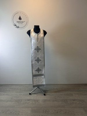 White brocade epitrachil and cuffs - Communion set for priet - Stole and cuffs