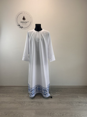 Embroidered blue podryznik - podriznik - Priest stikhar - White vestment stichar
