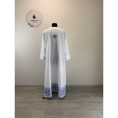 Embroidered blue podryznik - podriznik - Priest stikhar - White vestment stichar