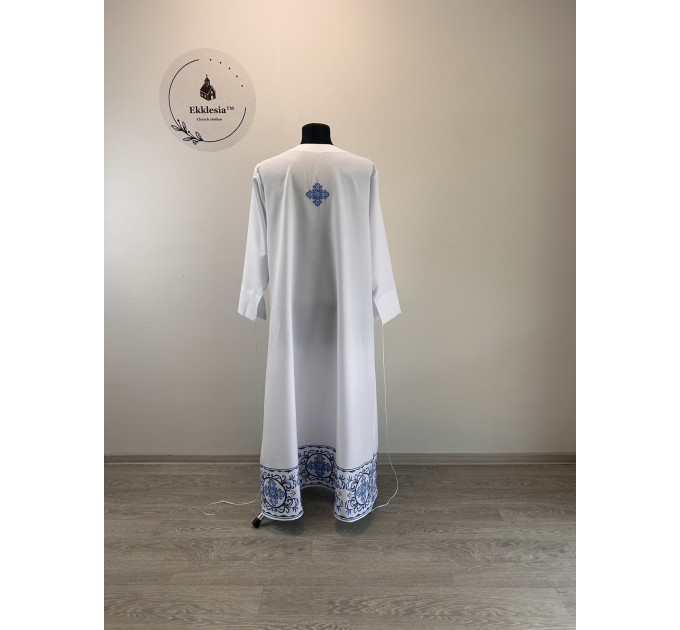 Embroidered blue podryznik - podriznik - Priest stikhar - White vestment stichar