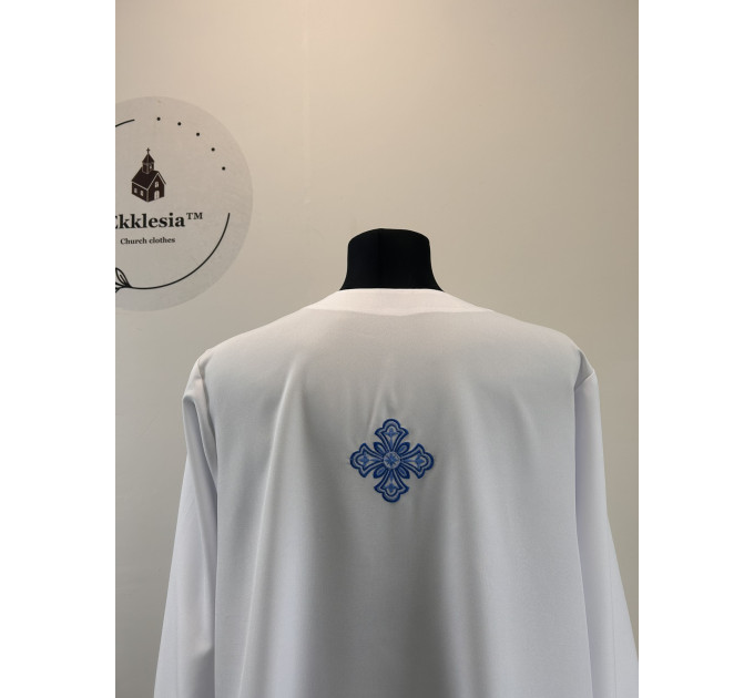 Embroidered blue podryznik - podriznik - Priest stikhar - White vestment stichar