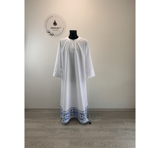 Embroidered blue podryznik - podriznik - Priest stikhar - White vestment stichar