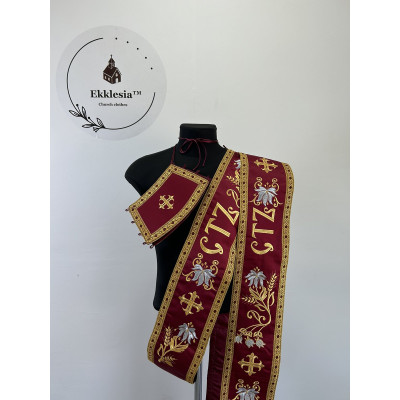 Embroidered Slavic deacon double orar - Protodeacon's orarion - Orthodox double