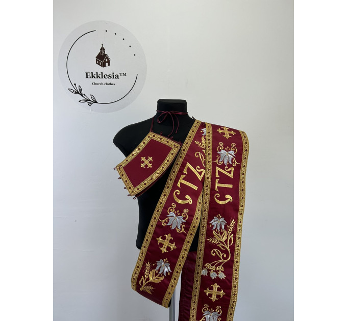 Embroidered Slavic deacon double orar - Protodeacon's orarion - Orthodox double