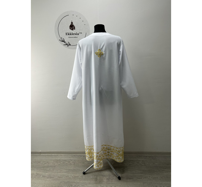 Embroidered blue podryznik - podriznik - Priest stikhar - White vestment stichar