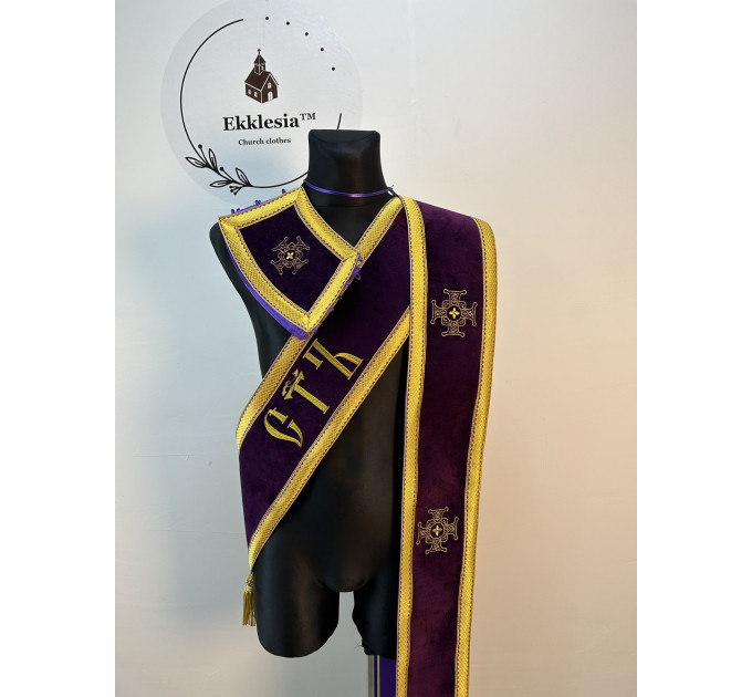 Embroidered orar on velvet - Greek-style orar - Slavic-style orar for deacon