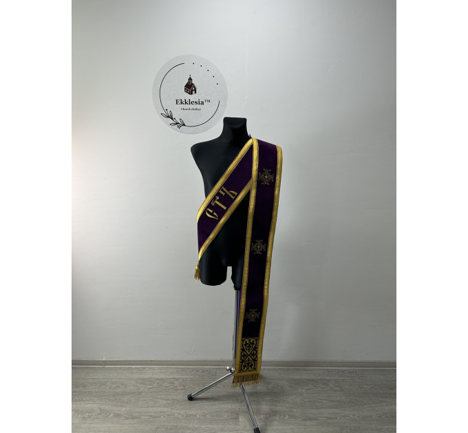 Embroidered orar on velvet - Greek-style orar - Slavic-style orar for deacon