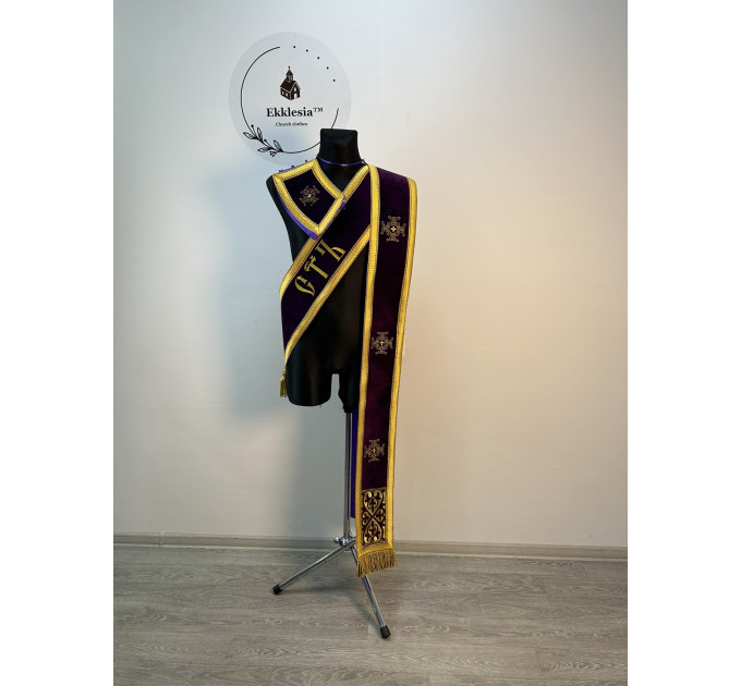 Embroidered orar on velvet - Greek-style orar - Slavic-style orar for deacon